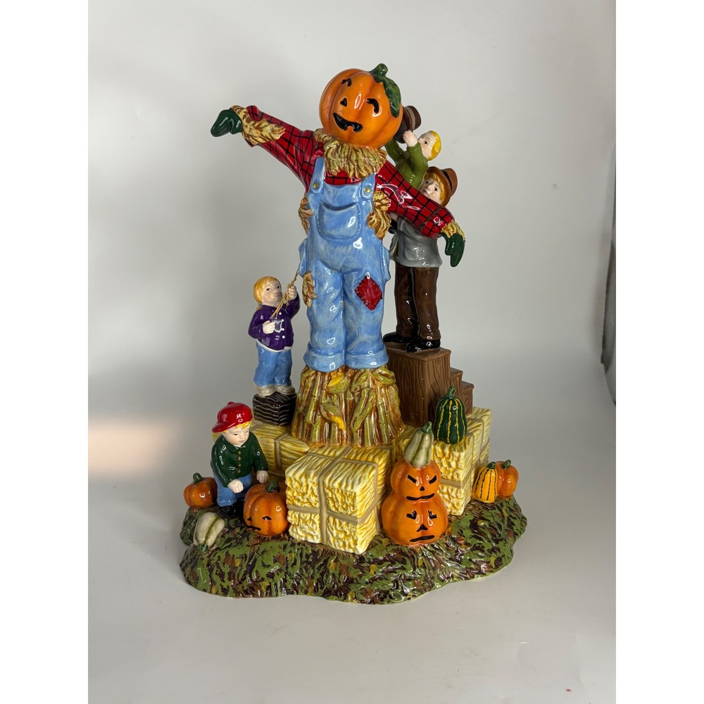 Dept 56 Harvest Scarecrow Children Pumpkins Ceramic Figurine Fall Decor 9in
